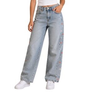 Levis Light Wash Floral Embroidered High Rise Baggy Jeans Girl's 12